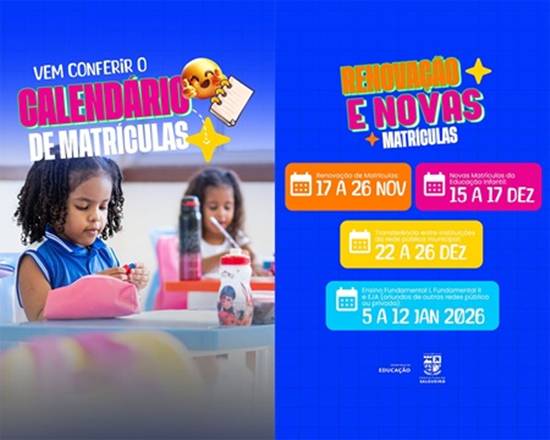 Divulgado em Salgueiro calendário de renovação e de novas matrículas para ano letivo 2026